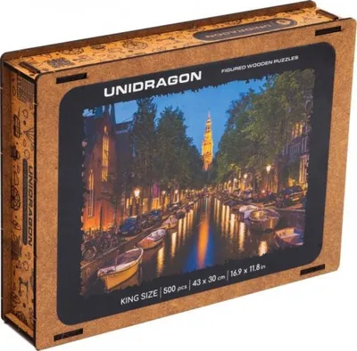 Obrázok produktu pre Drevené puzzle - Večerný Amsterdam veľkosť L