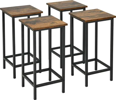Four bar stools are arranged in a row against a white background.