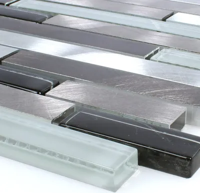 Produktbild von Mosaikfliesen Aluminium Glas Braun Schwarz Weiss Silber