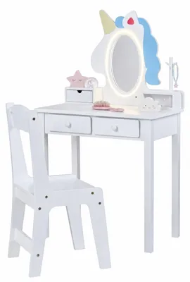 Produktbild von KOMFOTTEU Schminktisch Kinder, Kinderschminktisch mit Hocker & Beleuchtung