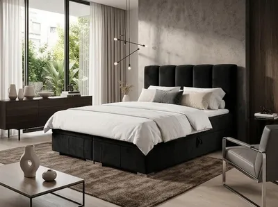 Produktbild von Boxspringbett OSLO 140 cm x 200 cm AMOR VELVET 22 Schwarz Bett mit zwei Bettkästen und H3 Matratze,Komplett-Set mit Matratze und Topper, Doppelbett