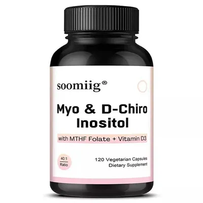 Obrázok produktu pre Myo-inozitol a D-chiro inozitol + folát, vitamín D3 (120 kapsúl) Výživový doplnok, Zdravie žien, Menopauza, Menštruácia, Imunitný systém