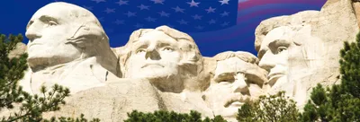 Produktbild von USA Kunstdruck Bild - Mount Rushmore National Memorial, USA Flagge (30 x 91 cm)