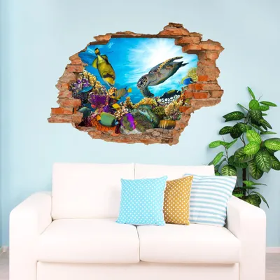 Produktbild von 035 Wandtattoo Unterwasserwelt - Loch in der Wand - 1500 x 1000 mm