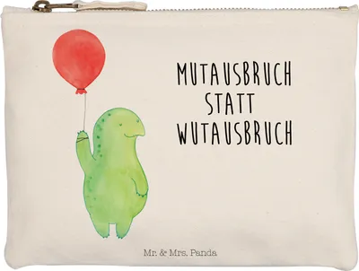 Produktbild von Mr. & Mrs. Panda Kosmetiktasche Schildkröte Luftballon Größe M - Weiß - Geschenk, Beauty Bag, Etui, Motivationsspruch, Schildkröten, Pouch, pencil case, Kulturbeutel