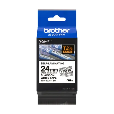 Produktbild von Brother TZe-SL251 - Selbstklebend - Schwarz auf Weiß - Rolle (2,4 cm x 8 m) 1 Kassette(n) laminiertes Band - für P-Touch PT-D800W, PT-E550WSP, PT-E550WVP, PT-P900W, PT-P950NW