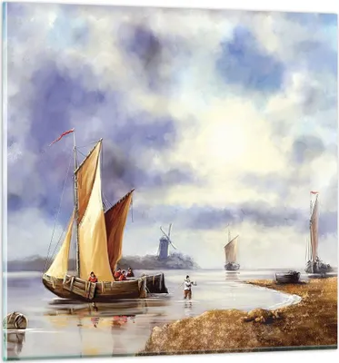 Produktbild von Bilder auf glas - Einteilig - Fischer Schiff Fan - 70x70cm - Glasbilder - Wandbilder - Bilder - zum Aufhängen bereit - Wanddekoration aus Glas - Glas Bilder - Wandbild auf Glas - GAC70x70-4318