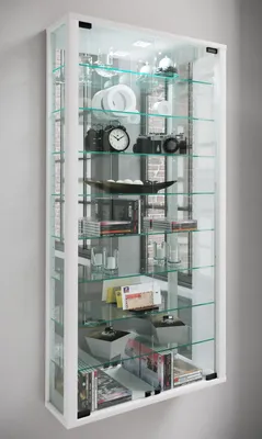 Produktbild von VCM Glasvitrine hängend | Vitrine Glas mit ESG-Sicherheitsglas | Maße ca. H. 115 xx B. 59 x T. 18 cm| Hängevitrine Glas | Modern und platzsparend | Glas Vitrinenschrank - Vitrosa Maxi Spiegel