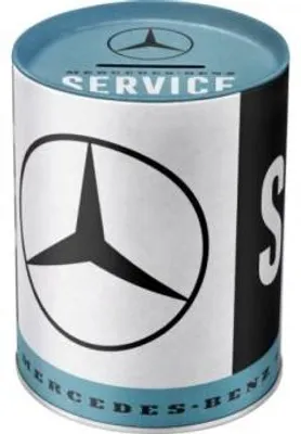 Produktbild von Spardose Mercedes Benz, retro-Design, Durchmesser 10 cm, Höhe 13 cm, aus Metall