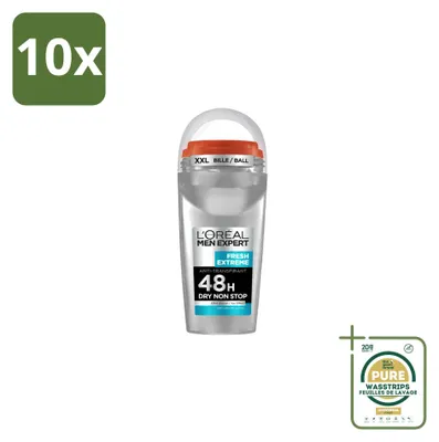 Immagine prodotto di 10 x Deodorante roll-on L'Oréal Paris Men Expert Fresh Extreme - 50 ml - Confezione da 10 pezzi