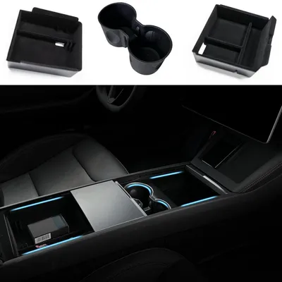 Immagine prodotto di Organizzatore per la console centrale con portabicchieri, compatibile con Tesla Model 3/Y, confezione da 3 pezzi