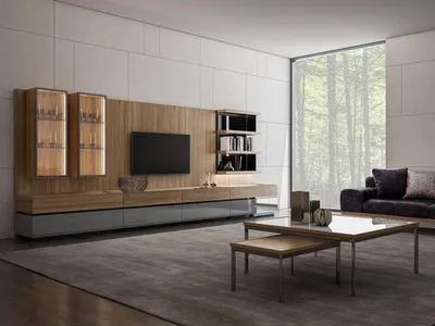 Immagine prodotto di Parete attrezzata di design moderno set porta TV mensole da parete mobili in legno nuovo