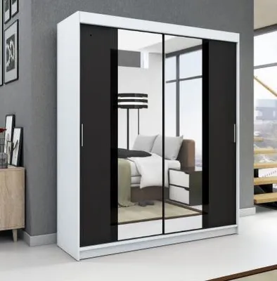 Productafbeelding van Schuifdeurschrank, 2 deuren. Moderne garderobe voor kleding. Verschillende kleuren (wit, zwart, sonoma). Kleerkast BRANI, 160 cm