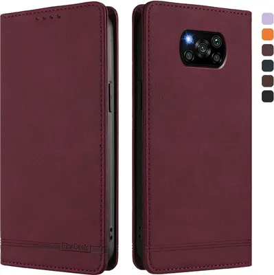 Immagine prodotto di Custodia per Xiaomi Poco X3/Poco X3 NFC/Poco X3 Pro, custodia retro in Finto cuoio con supporto e slot per carte Rosso
