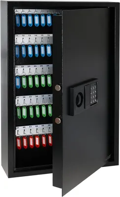 Zdjęcie produktu dla Szafka na klucze z zamkiem elektronicznym i 100 haczykami, 66,5 x 43 x 13 cm, HMF, czarna