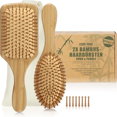 Productafbeelding van Haarborstel set van 2, natuurlijke haren, 100% bamboe, geschikt voor elk haartype