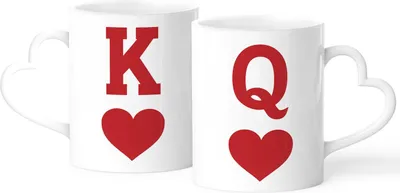 Produktbild von Partnertasse 2er Set Herzhenkel King Queen Geschenkidee Paare Liebe Kartenspiel König Dame SpecialMe® weiß Herz-Tasse