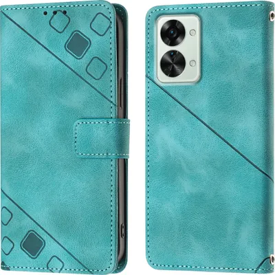 Produktbild von Hülle für OnePlus Nord 2T 5G Prägung Flip Leder Brieftasche Schutzhülle mit Ständer Grün