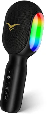 Produktbild von Karaoke-Mikrofon, kabelloses LED-Mikrofon, tragbar, mit LED-Beleuchtung, für Kinder, Karaoke-Funktion mit Musikaufnahme und