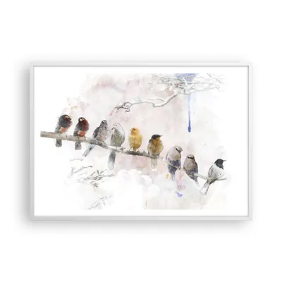 Produktbild von Gerahmtes Poster - Weißer Rahmen - Vögel Kanarienvogel Zweig - 100x70 cm - Wand Bild - Wanddeko - Wandbilder - Wandposter - Bilderrahmen - Bilder - Kunstdruck - Wandbild - P2WAA100x70-4175