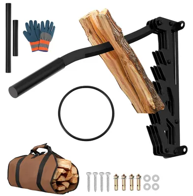Produktbild von Vigevee Handholzspalter zur Wandmontage mit abnehmbarem Verlängerungsgriff, Brennholztasche und Schutzhandschuhen, Schwarz