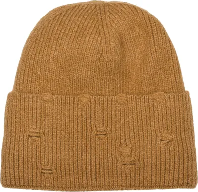Produktbild von styleBREAKER Uni Strickmütze mit Rippenmuster und Rissen im Destroyed Look, Thermo-Fleece Innenfutter, Beanie 04024191