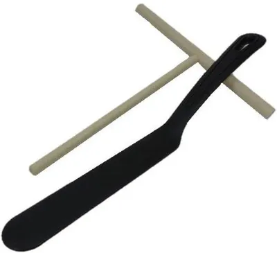 Produktbild von Famanu Crêpe Set 2-teilig, Buchenholz Teigverteiler und Kunststoff Pfannkuchenspatel - Praktische Set für Crêpes und Pfannkuchen