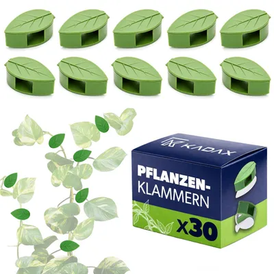 Produktbild von KADAX Pflanzenclips für Kletterpflanzen, 30er Set, selbstklebende Pflanzenhalter für Wand, Wandhalterung in Blattform, Rankhilfe Clips für Efeutute
