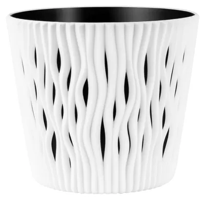 Productafbeelding van Geprint plantenpot, rond, met binneninzetstuk, decoratief, groot (7-9 liter), met deksel | Wit