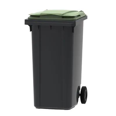 Produktbild von PROREGAL Premium 2-Rad-Mülltonne MGB | 240 Liter, HxBxT 107,9x58,3x73,7cm | HDPE-Kunststoff | Grau, Deckel Grün