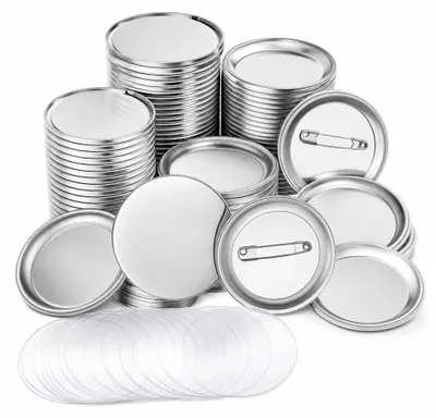 Button-Rohlinge 58 mm, 130 Sets mit Pin-Rückseite und Schutzfolie, rund
