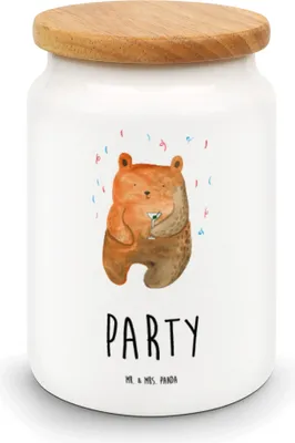 Produktbild von Mr. & Mrs. Panda Dose Bär Party - Weiß - Geschenk, Lustig, Keksdose, Gute Laune, Geburtstag, Vorratsbehälter, Kaffeedose, zuckerdose, Geburtstagsgeschenk, Snackdose