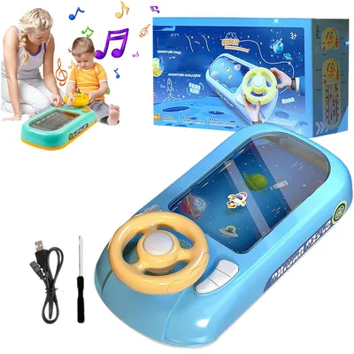 Produktbild von Simulation Rennspielzeug, Musikalisches Lenkrad Rennwagen Spielzeug, Kleinkind Simuliertes Autofahren Rennspiel, Raumschiff Thema, 43x22x13cm, blau