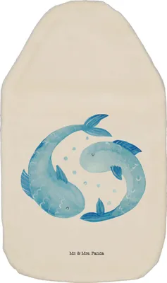 Produktbild von Mr. & Mrs. Panda Wärmflasche Sternzeichen Fische - Weiß - Geschenk, naturkautschuk, Wärmekissen, Geburtstag März, Sternbild, Plüsch, Fisch, Wärmflaschen, Februar