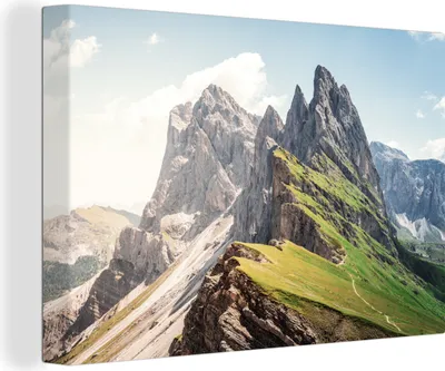 Produktbild von MuchoWow® - Leinwandbilder - Die Gipfel der Dolomiten in Italien, Wandbild, Wanddeko Bilder Wohnzimmer, 90x60 cm