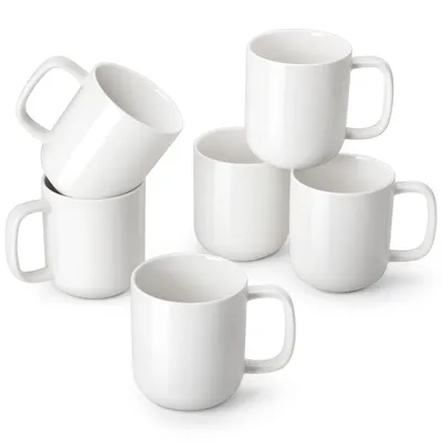 Produktbild von VANCASSO Becher Set, 6-tlg Porzellan Tassen, 420ml Trinkbecher, Kaffeebecher mit Henkel, Weiß
