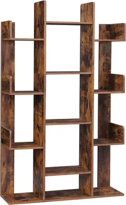 Obrázok produktu pre Regál na knihy VASAGLE, regál v tvare stromu, stojaci regál s 13 priehradkami, úložná polica, 86 x 25 x 140 cm, zaoblené rohy, vintage hnedá farba