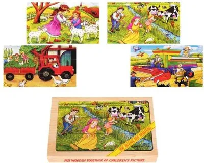 Obrázek produktu pro Dřevěné Obrázkové puzzle farma a zvířata 4 V 1.
