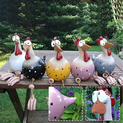 5er-Set Hühner-Dekoration aus Kunstharz, 14,5 cm, für Garten & Balkon