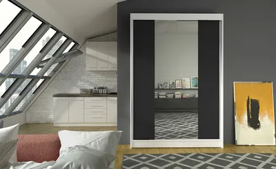 Obrázek produktu pro Moderní šatní skříň LINH 2 - šířka 120 cm, bílá / černá
