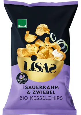 Produktbild von Lisas Kesselchips Typ Sauerrahm & Zwiebel 50g