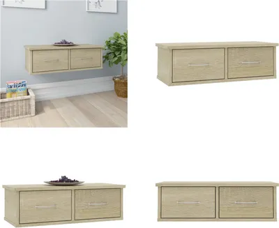 Produktbild von vidaXL Wand Schubladenregal Sonoma Eiche 60x26x18,5 cm Holzwerkstoff - Schubladenregal - Schubladenregale - Wandregal - Wandregale