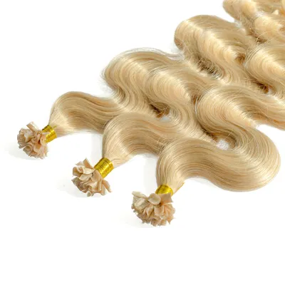 Image de hair2heart Premium Human Hair Extensions Wavy - 25 mèches 1g 60cm 9/31 blond clair golden ash