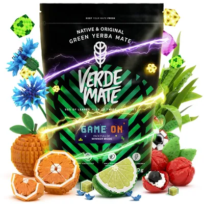 Produktbild von Verde Mate Green - Mate Tee Game On 400g - Dicke Blätter 5mm - Energy Drink Geschmack - Mit Guarana, Ginkgo - Für Gamer - Yerba Mate Brasilien
