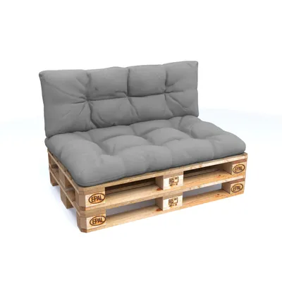 A grey pallet sofa cushion set on a white background.