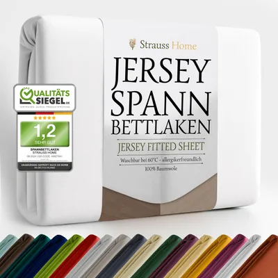 Produktbild von Strauss Home® Jersey Spannbettlaken Spannbetttuch Bettlaken 100% Baumwolle 120x200cm-120x220cm Weiss