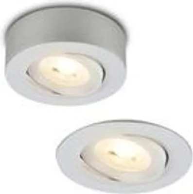 Two white LED spotlights are shown against a white background.
