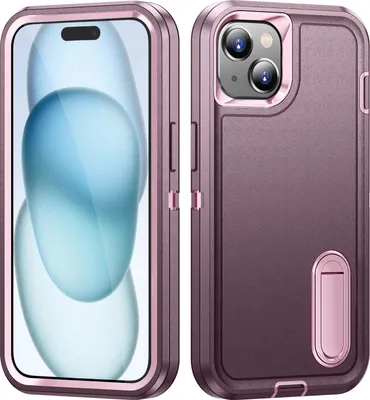 Produktbild von Hülle für iPhone 15 Hybrid Dreilagige Robust Stoßfest Schwerlast Schutzhülle mit Ständer Lila