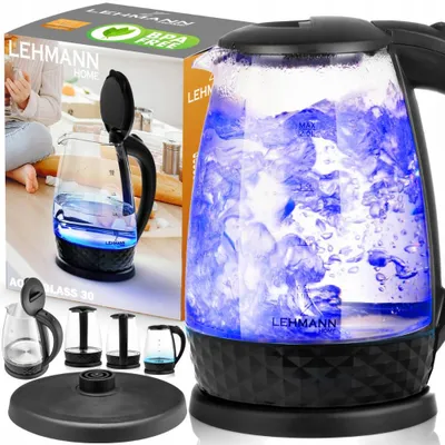Produktbild von Glas-Elektrowasserkocher LED 2200 W 2 l Kabellos Mit Plattenheizelement Lehmann