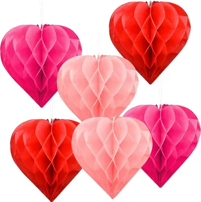 Produktbild von 6-teiliges Valentinstag Herz Dekoration Set, romantische Papier-Honigballon Herzform, für Hochzeit, Jahrestag, Muttertag, Party Deko